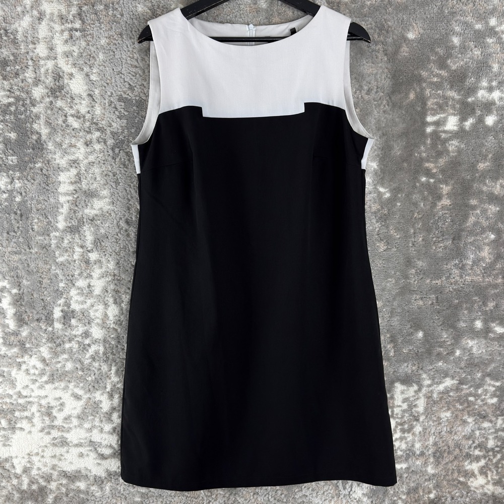 Nife Size XXL Colorblock Stretch‎ Fit Flared Dress Black White Sleeveless Zip